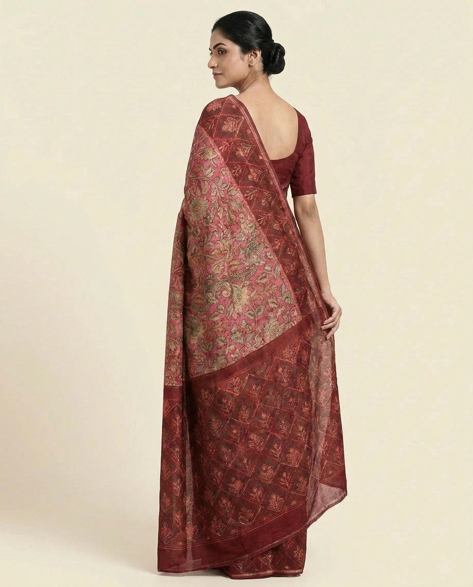 Tussar Silk Digital Print Saree with Floral Motif Design Printed Saree by Rangoli