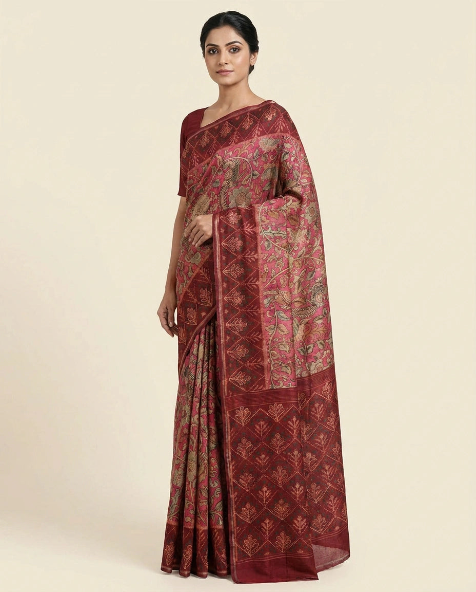 Tussar Silk Digital Print Saree with Floral Motif Design