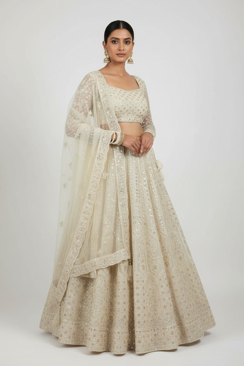 Designer Embroidered Net Lehenga Choli Set | Rangoli