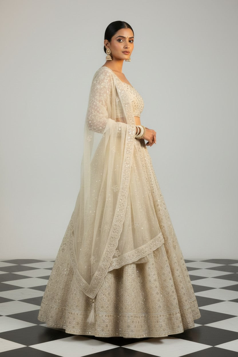 Designer Embroidered Net Lehenga Choli Set - View 2 | Rangoli