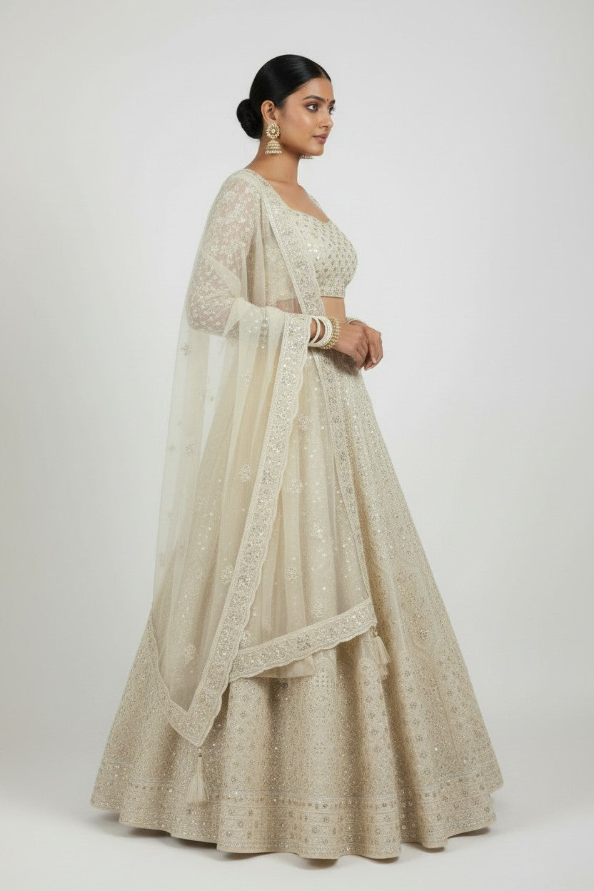 Designer Embroidered Net Lehenga Choli Set - View 3 | Rangoli