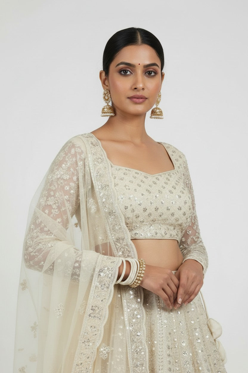 Designer Embroidered Net Lehenga Choli Set - View 4 | Rangoli