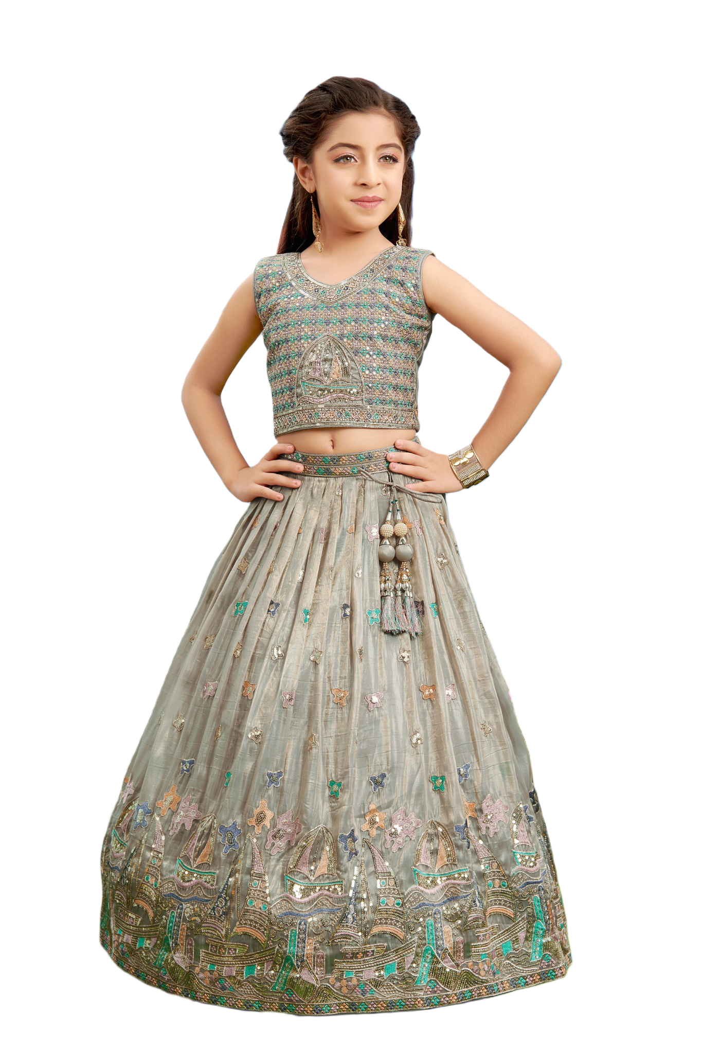 Kids Lehenga - Mouse | Silk Katan | Rangoli Kids