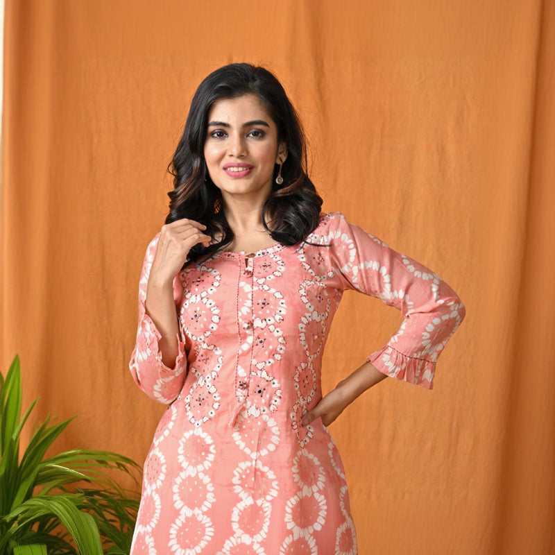 Peach Kurti with bottom Set