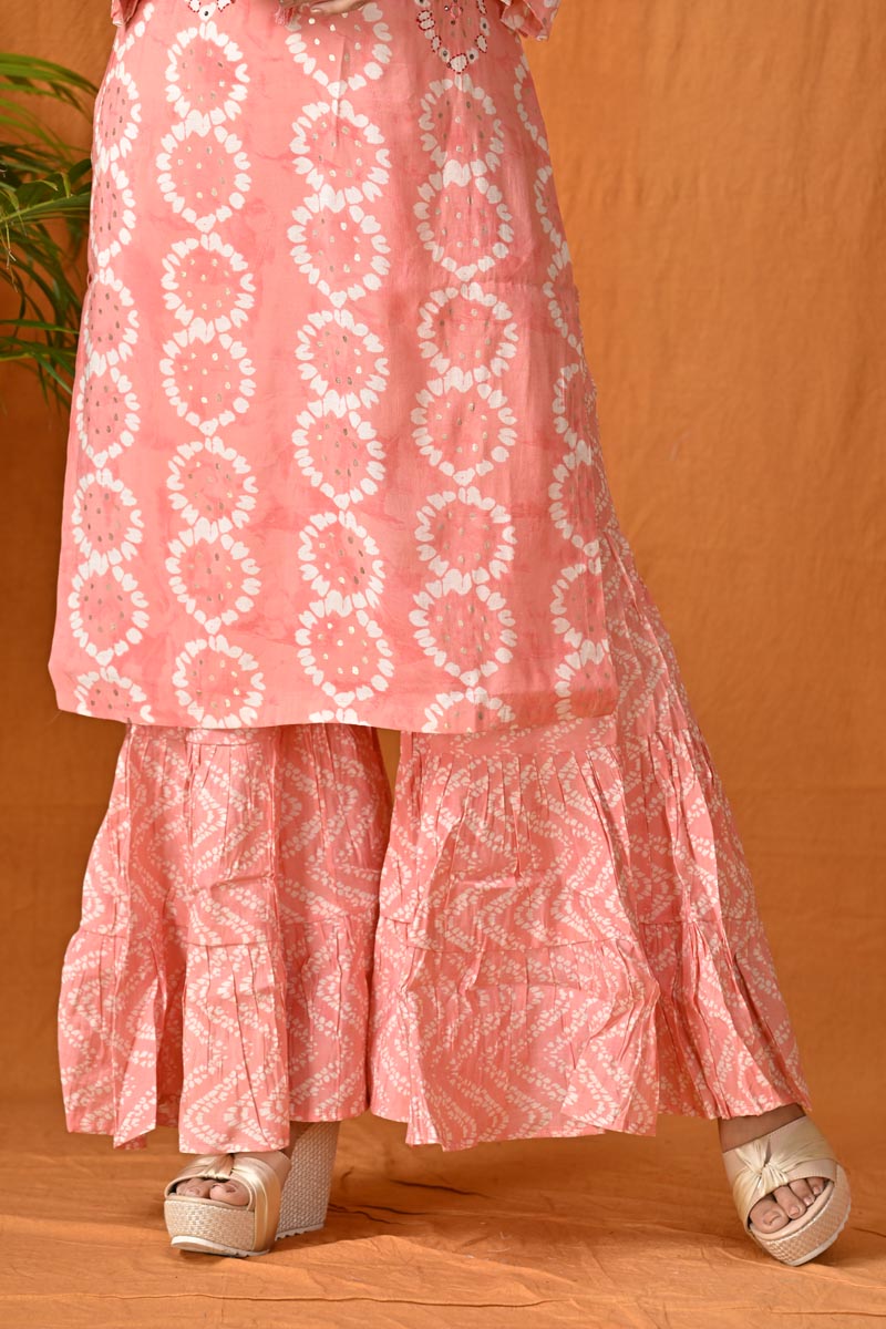Peach Kurti with bottom Set