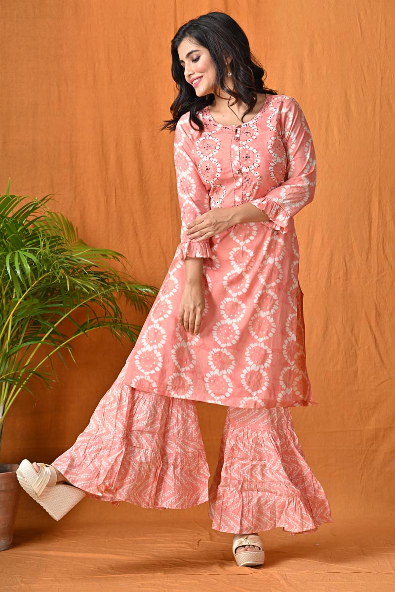 Peach Kurti with bottom Set
