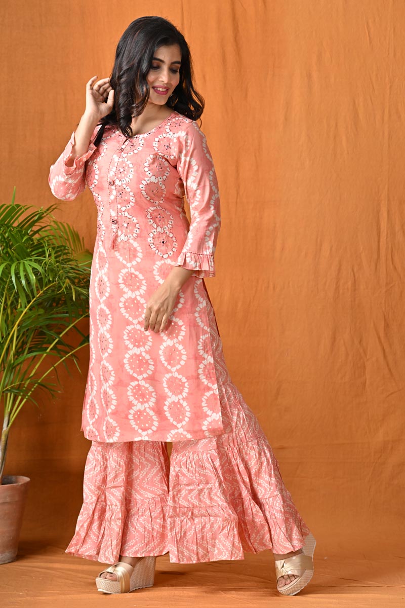 Peach Kurti with bottom Set