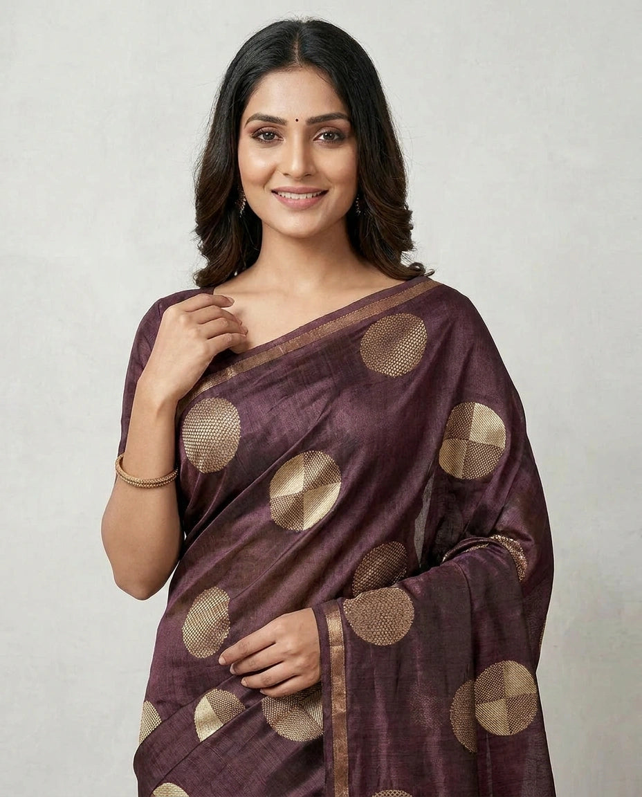 Tussar Silk Saree with Brocade Woven Border Online India - Rangoli India