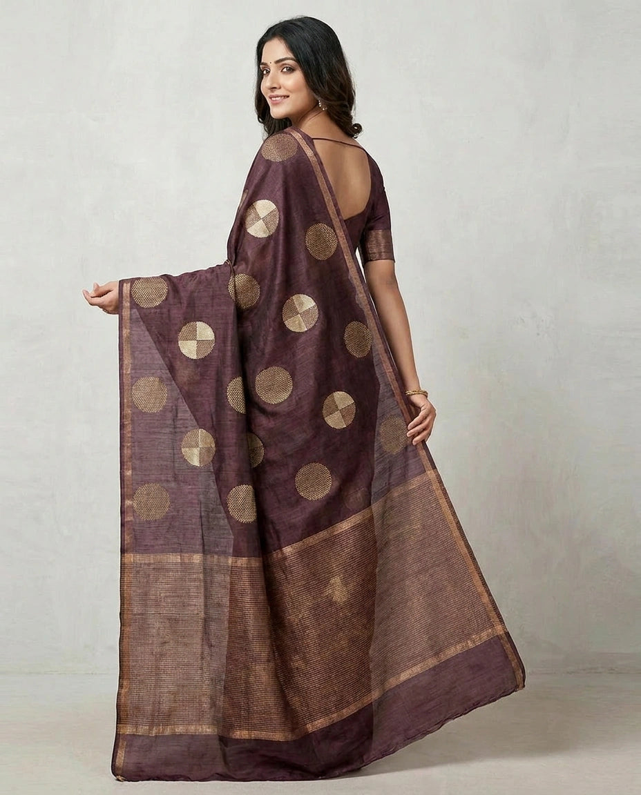 Tussar Silk Saree with Brocade Woven Border Online India - Rangoli India