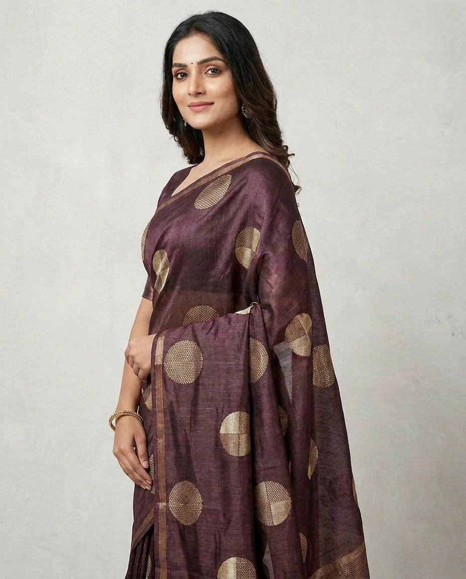 Tussar Silk Saree with Brocade Woven Border Online India - Rangoli India