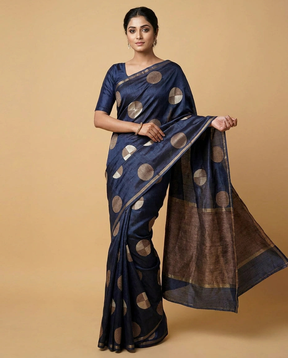 Tussar Silk Saree with Brocade Woven Border Online India - Rangoli India