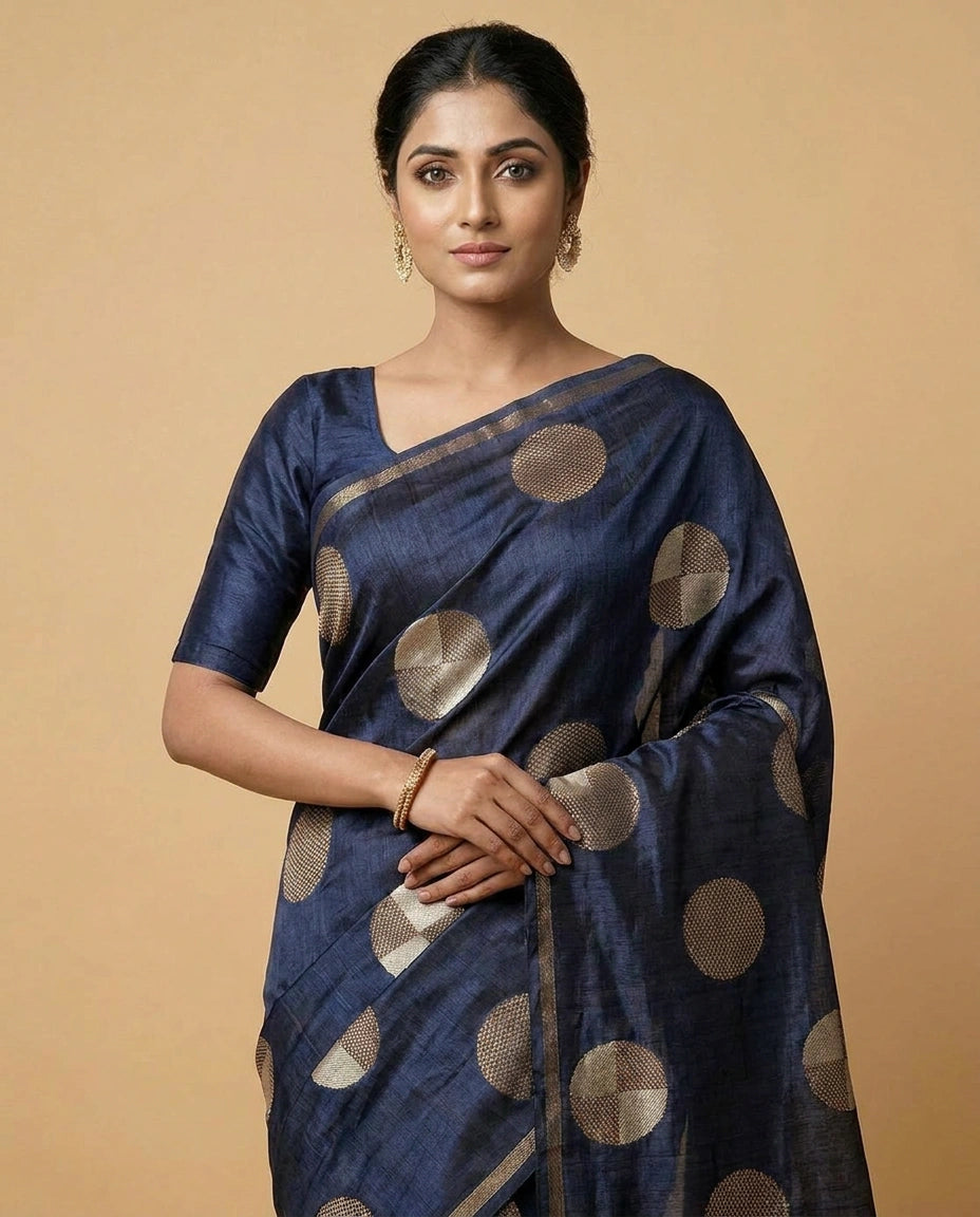 Tussar Silk Saree with Brocade Woven Border Online India - Rangoli India