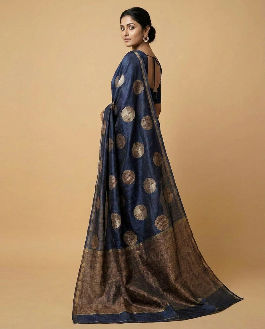 Tussar Silk Saree with Brocade Woven Border Online India - Rangoli India