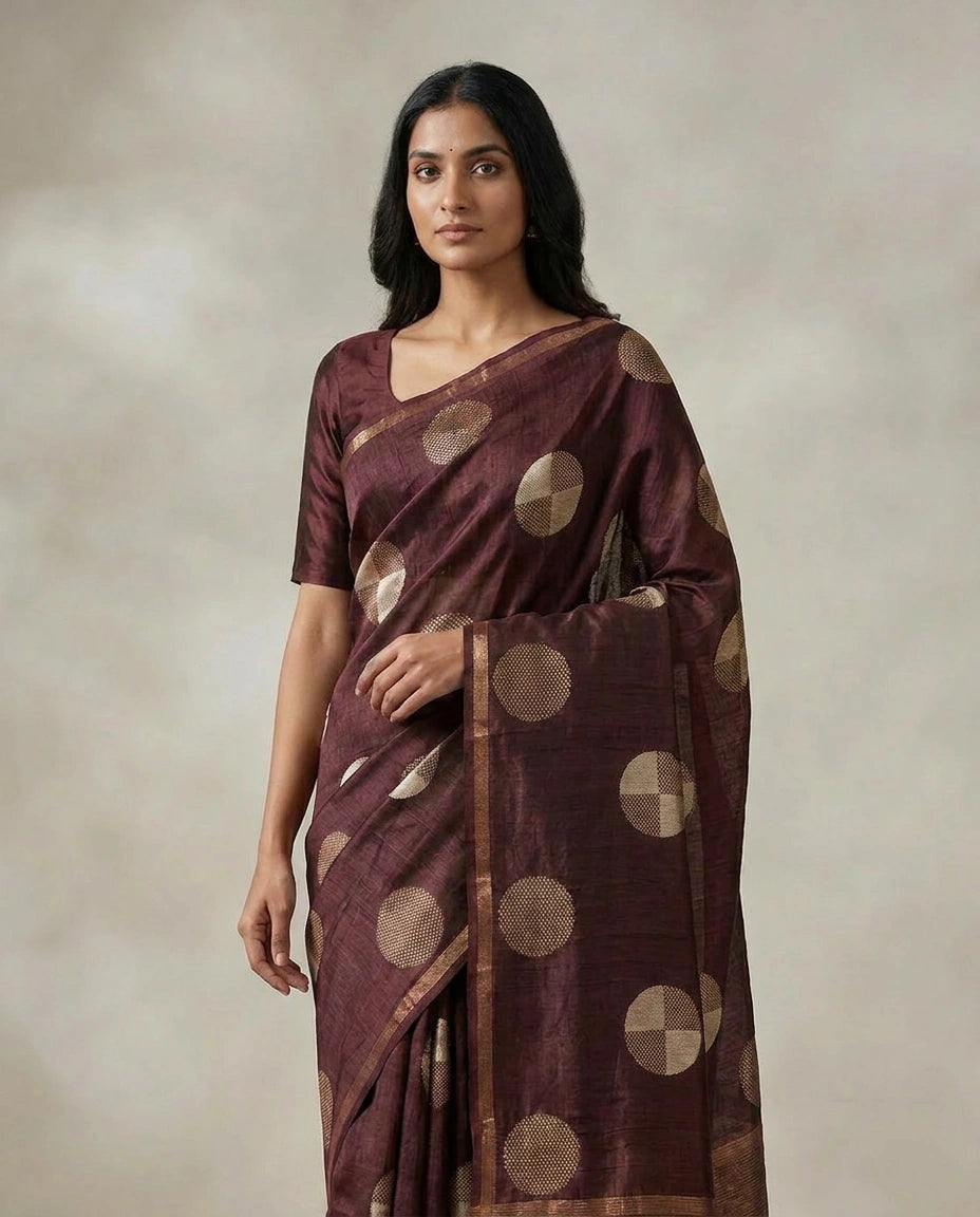 Tussar Silk Saree with Brocade Woven Border Online India - Rangoli India