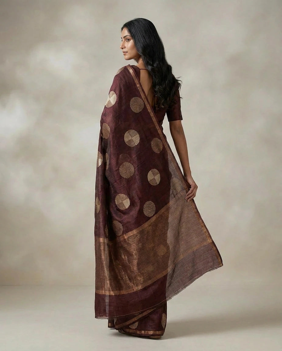 Tussar Silk Saree with Brocade Woven Border Online India - Rangoli India