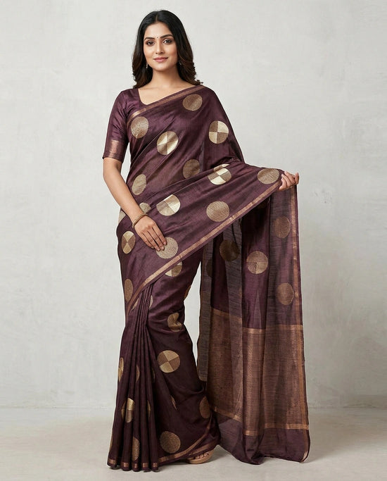 Tussar Silk Saree with Brocade Woven Border Online India - Rangoli India