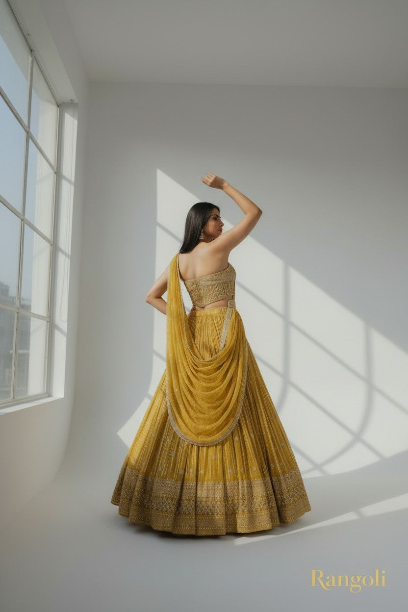 Premium Tissue Lehenga Choli Set - Yellow | Rangoli