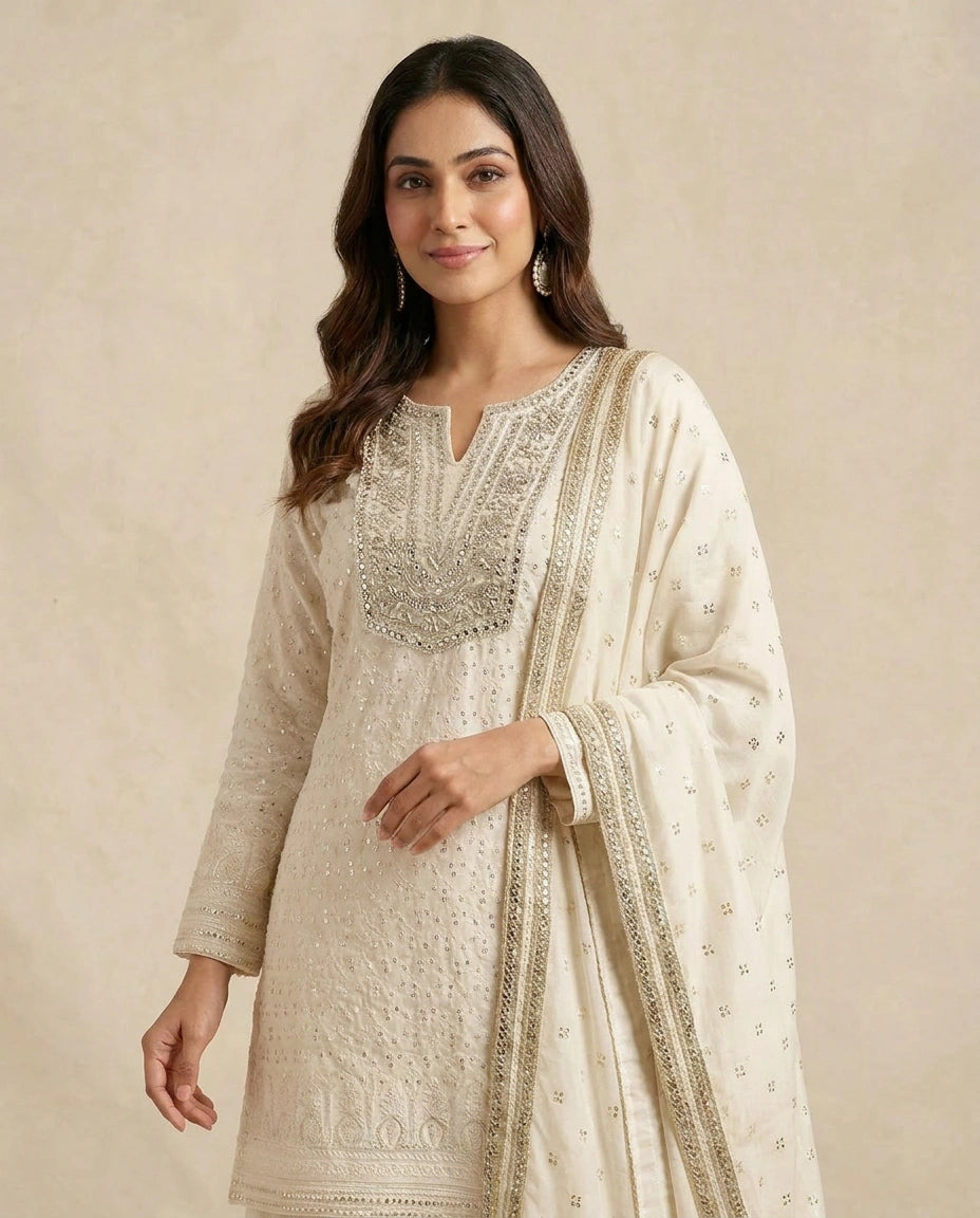 White Georgette Sharara Set for Wedding and Sangeet
