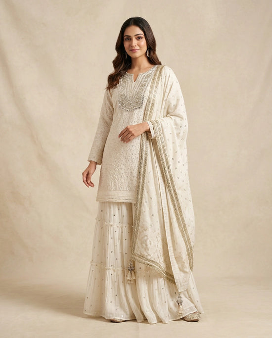 White Georgette Sharara Set for Wedding and Sangeet