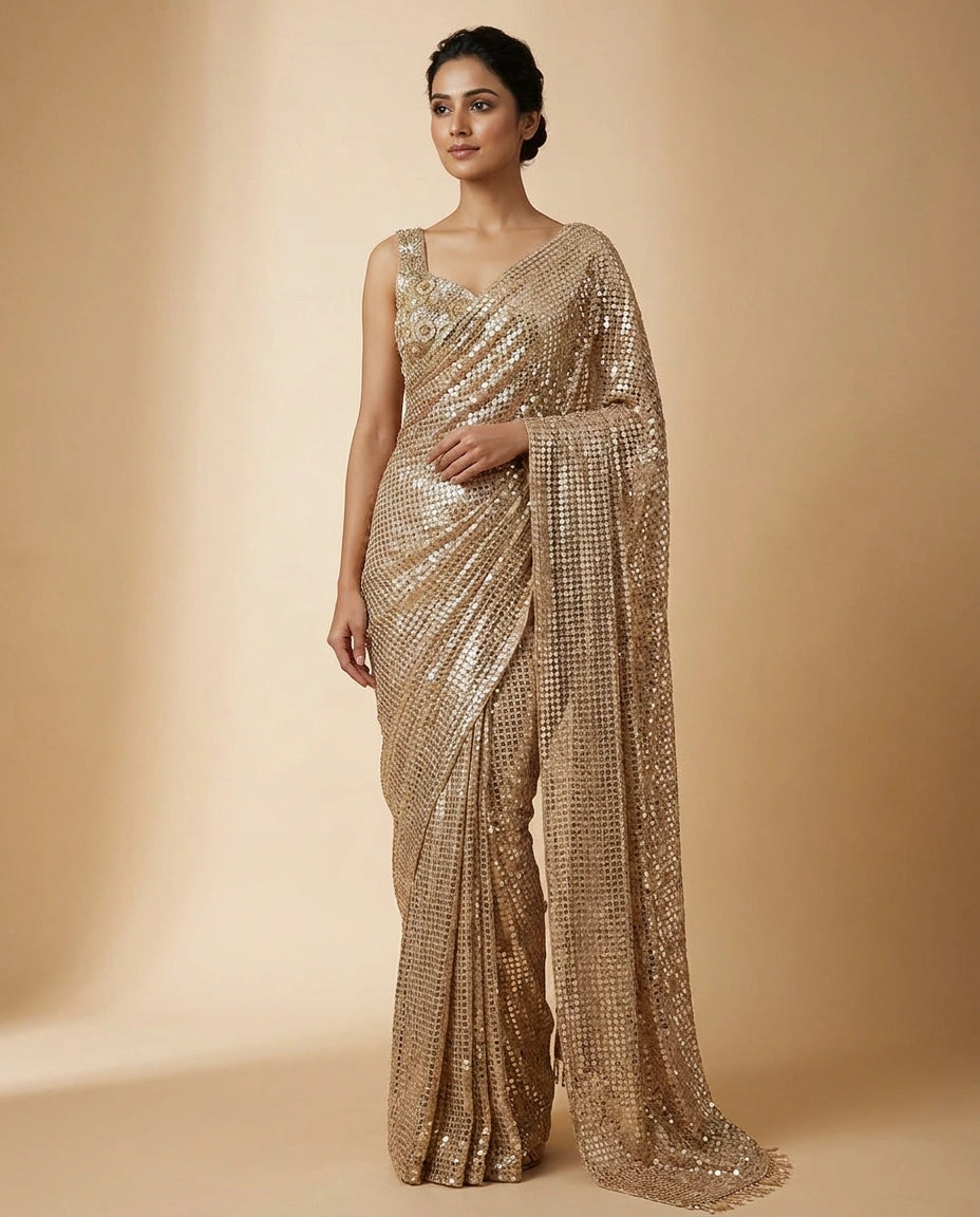 Beige Heavy Embroidery Designer Silk Blouse with Zari Work Border