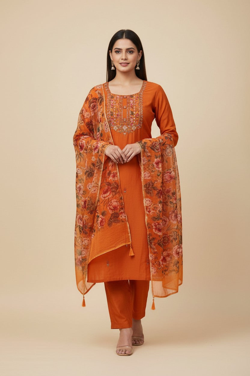 Contemporary Pure Cotton Straight Cut Salwar Suit | Rangoli