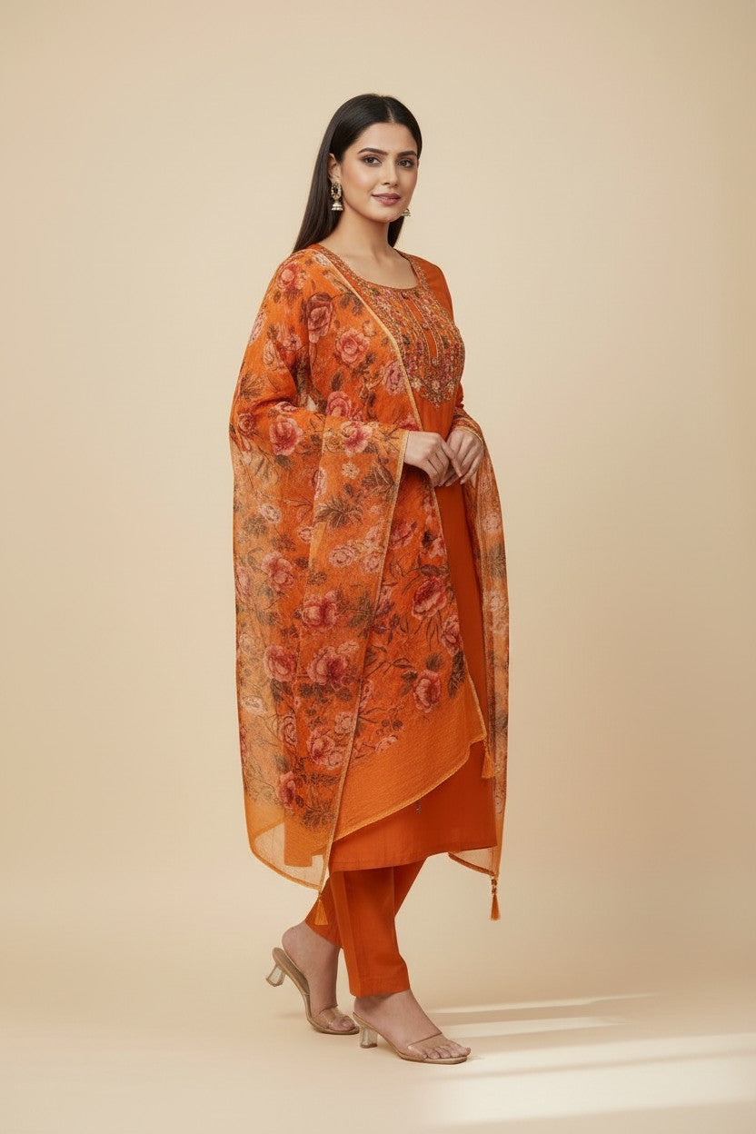Contemporary Pure Cotton Straight Cut Salwar Suit - View 2 | Rangoli