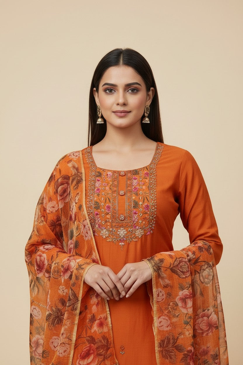 Contemporary Pure Cotton Straight Cut Salwar Suit - View 3 | Rangoli