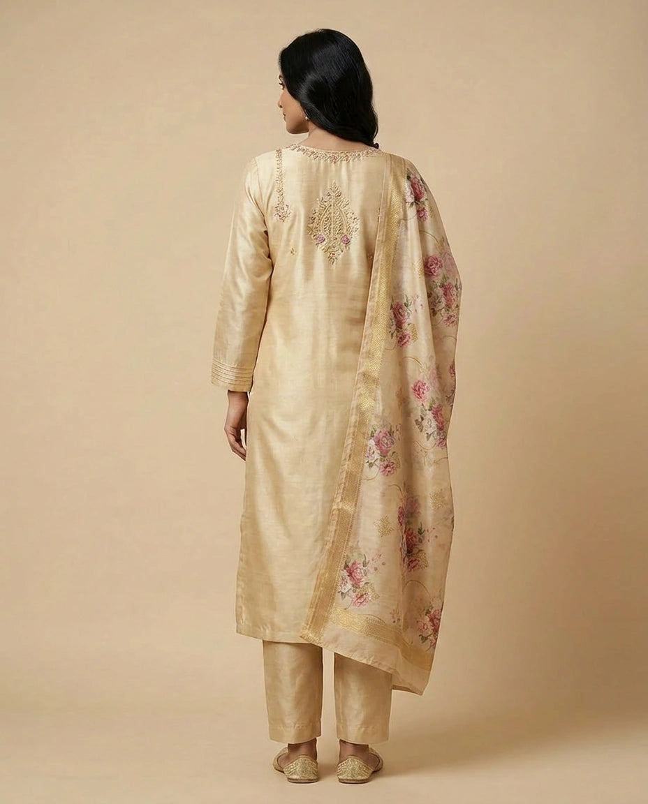 Yellow Tissue Straight Suit Set for Sangeet and Festive