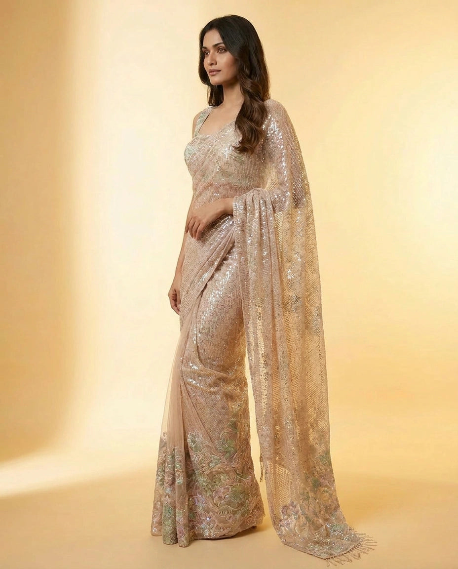 Silk Designer Blouse with Fine Aari Embroidery and Zari view 3