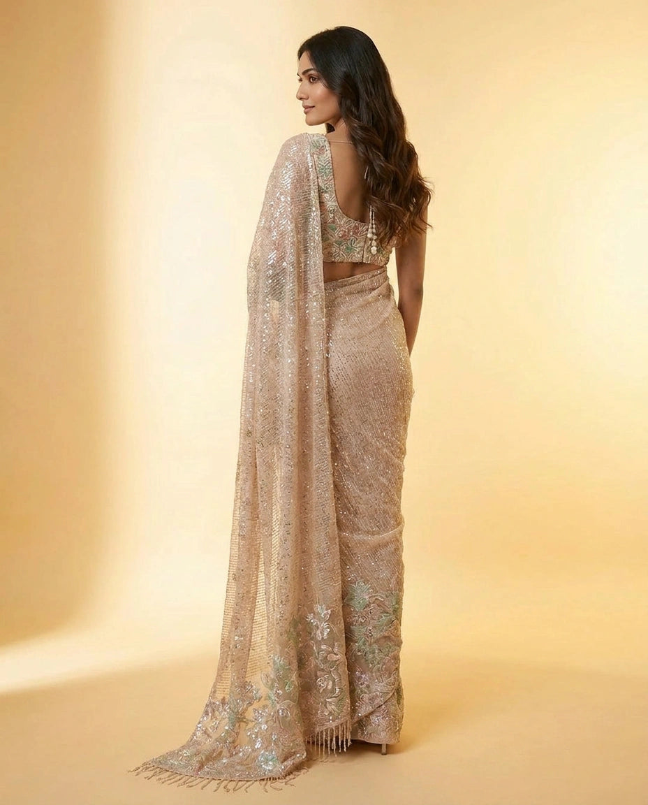 Silk Designer Blouse with Fine Aari Embroidery and Zari view 5