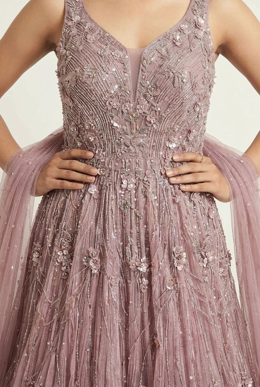 Net Anarkali Gown with Pearl Detail for Reception Wear