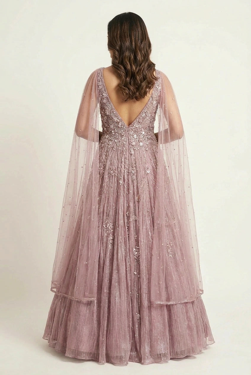 Net Anarkali Gown with Pearl Detail for Reception Wear