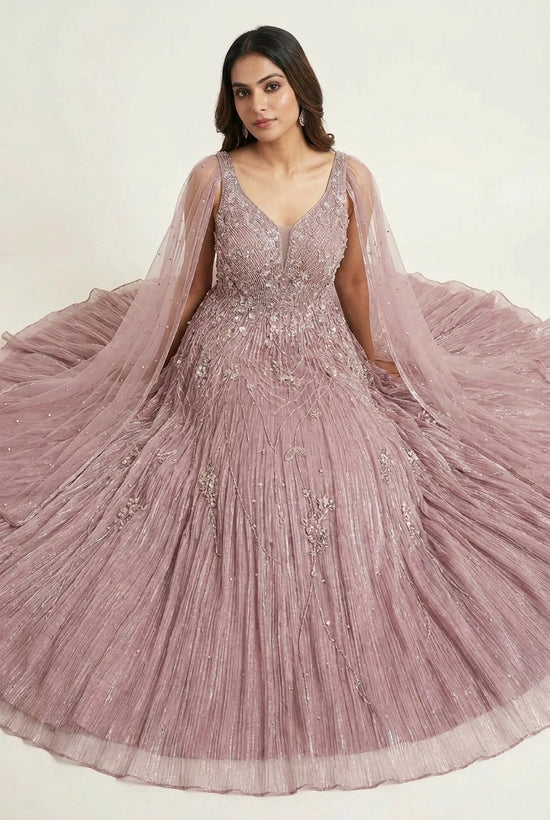 Net Anarkali Gown with Pearl Detail for Reception Wear