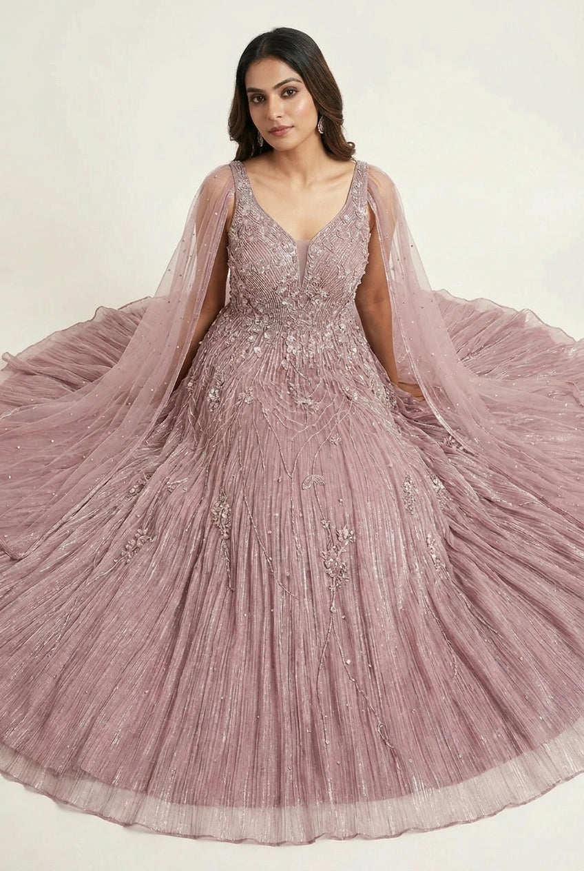 Net Anarkali Gown with Pearl Detail for Reception Wear