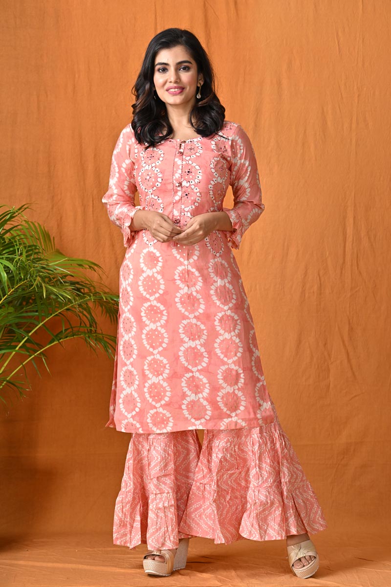 Peach Kurti with bottom Set