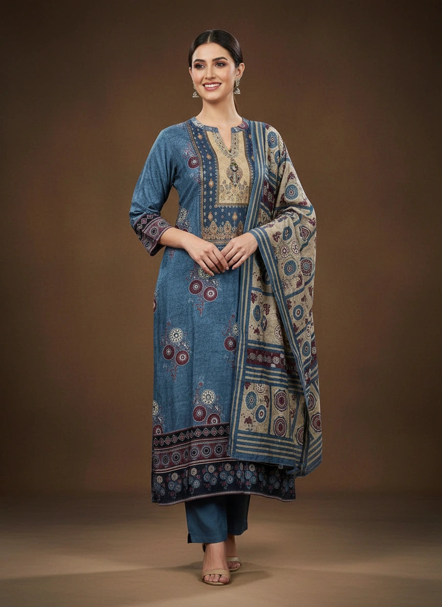 Blue Dola Silk Straight Suit — photo 2 of 4
