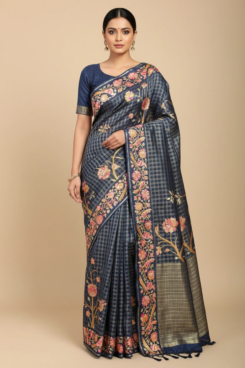 Handcrafted Tussar Silk Embroidery Saree - Rangoli Sarees