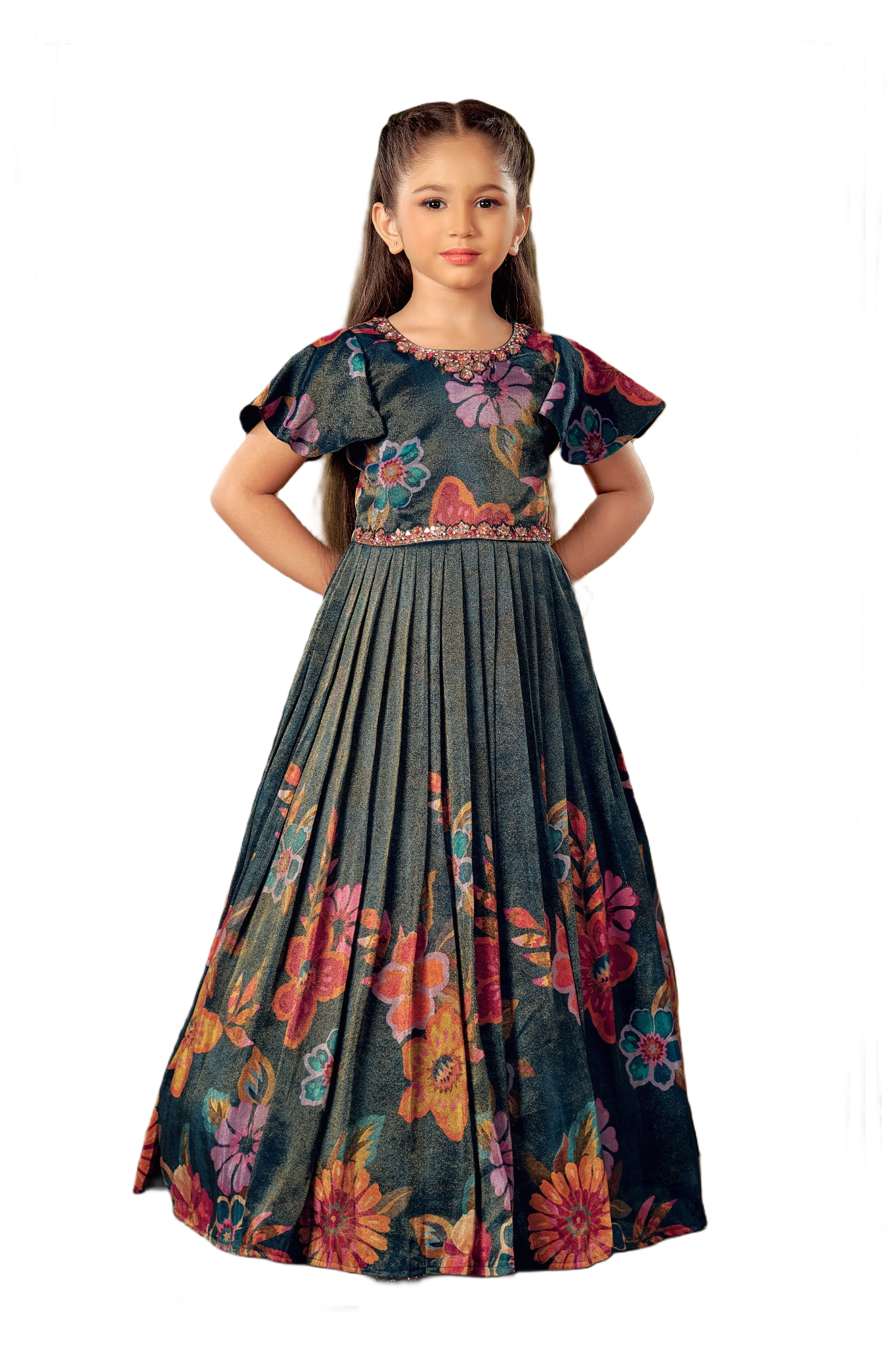 Kids Gown - Blue | Silk Katan | Rangoli Kids