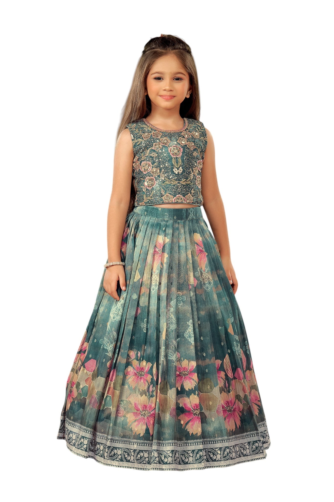 Kids Lehenga - Blue | Silk Katan | Rangoli Kids