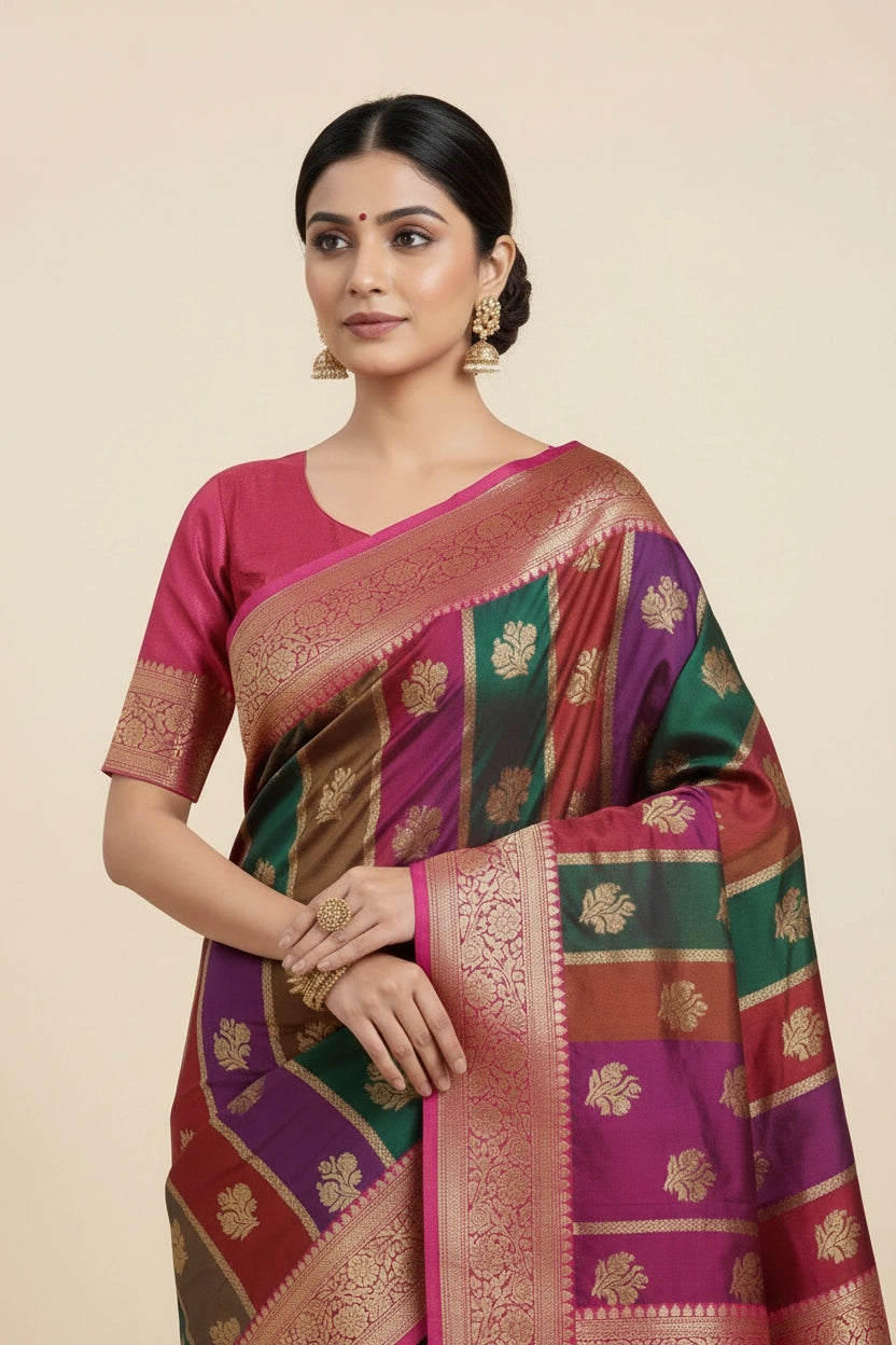 White/Red Satin Silk Bridal Banarasi Saree for Tilak Ceremony