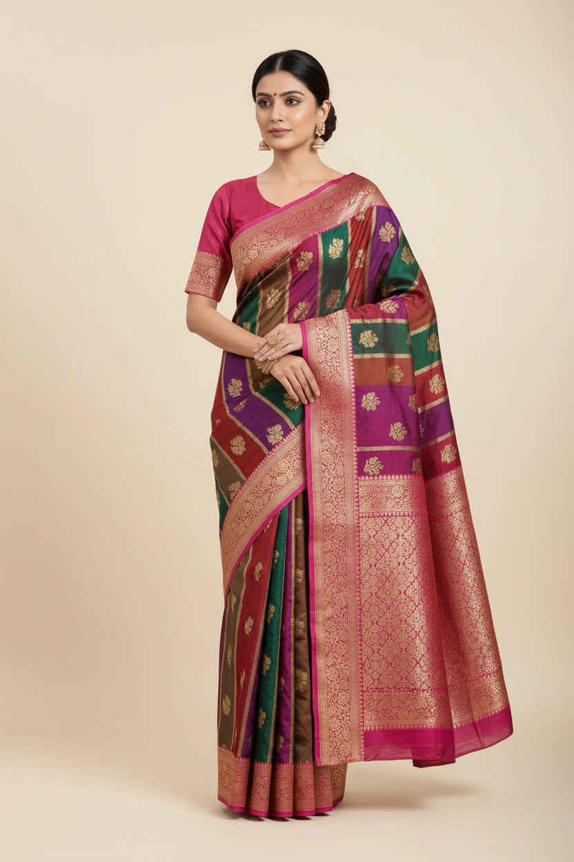 White/Red Satin Silk Bridal Banarasi Saree for Tilak Ceremony