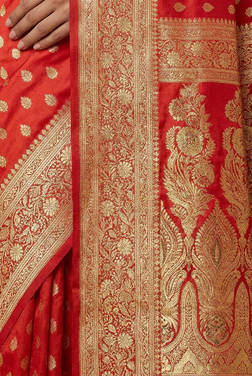 Maroon Satin Silk Bridal Banarasi Saree for Roka Function
