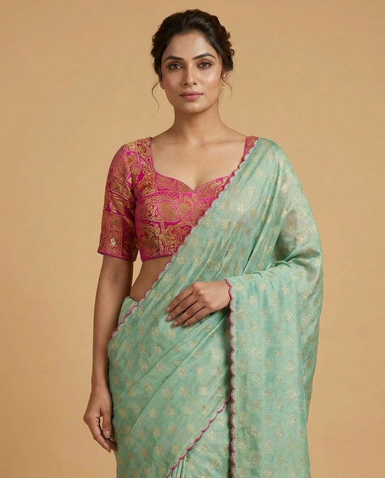 Sea Green Art Silk Saree with Digital Floral Print