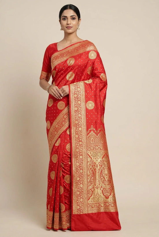 Red Satin Silk Bridal Banarasi Saree for Festive Wedding