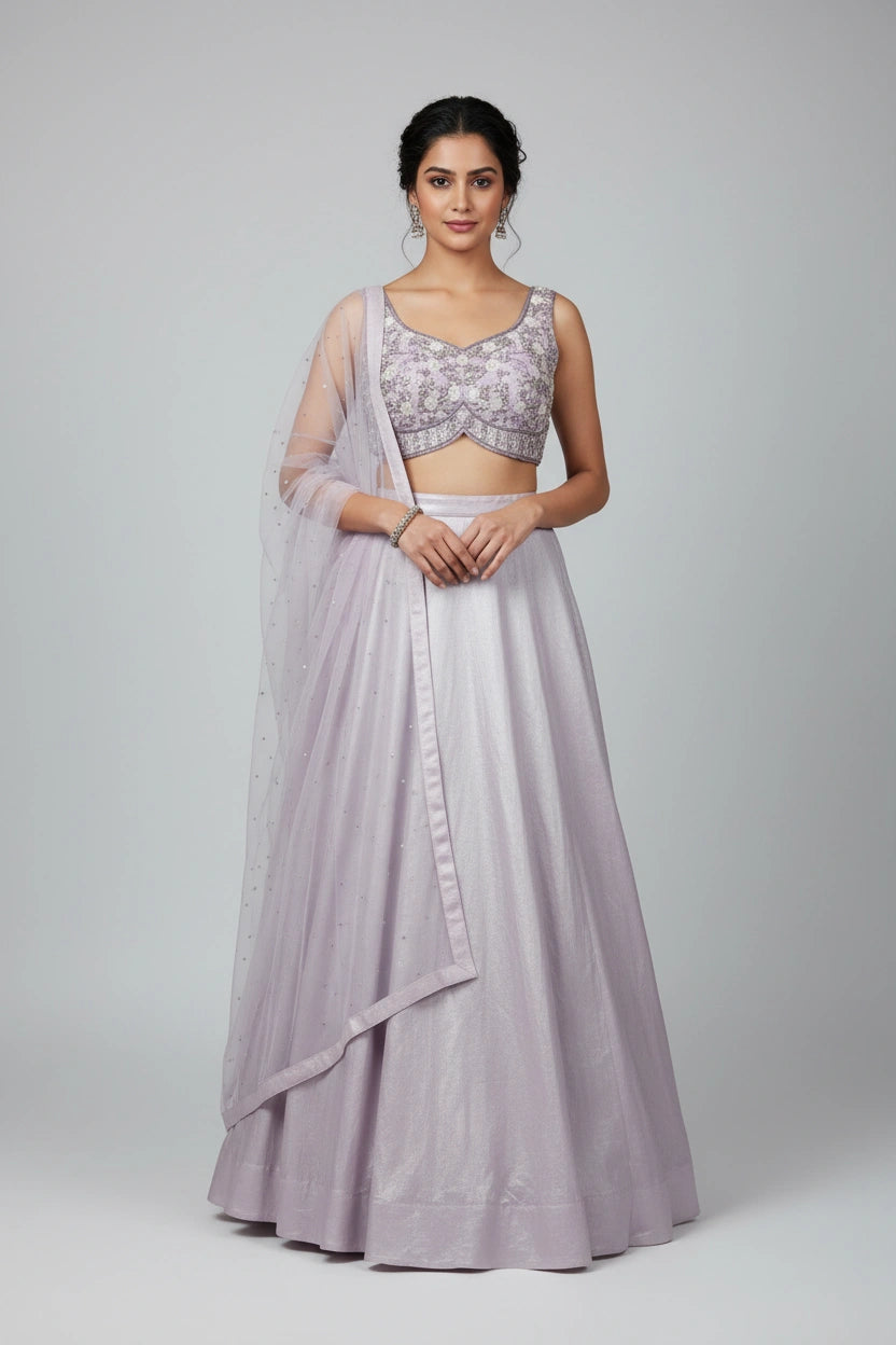 Statement Tissue Croptop Lehenga Set - Rangoli Sarees