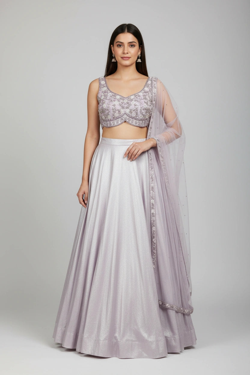Statement Tissue Croptop Lehenga Set - Rangoli Sarees