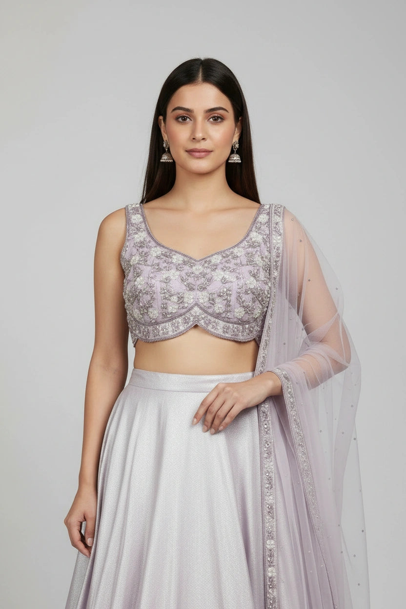 Statement Tissue Croptop Lehenga Set - Rangoli Sarees