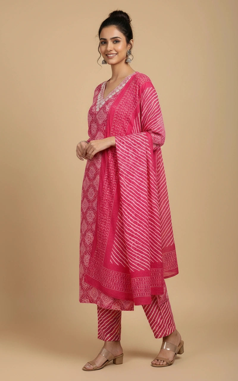 Cotton Salwar Suit with Contrast Printed Dupatta for Women view 2
