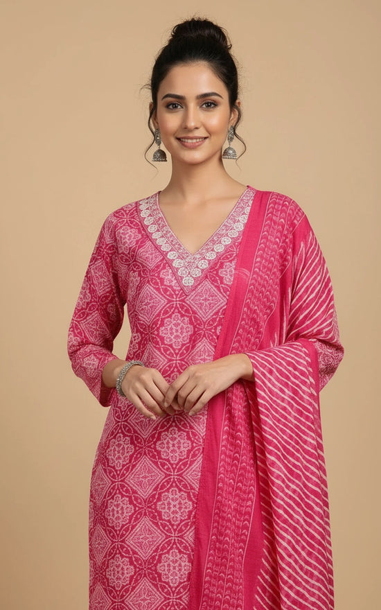 Cotton Salwar Suit with Contrast Printed Dupatta for Women view 5