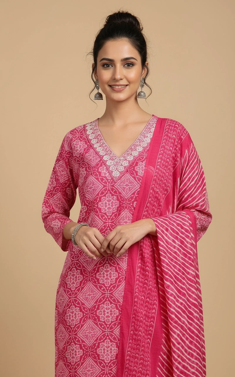 Cotton Salwar Suit with Contrast Printed Dupatta for Women view 5